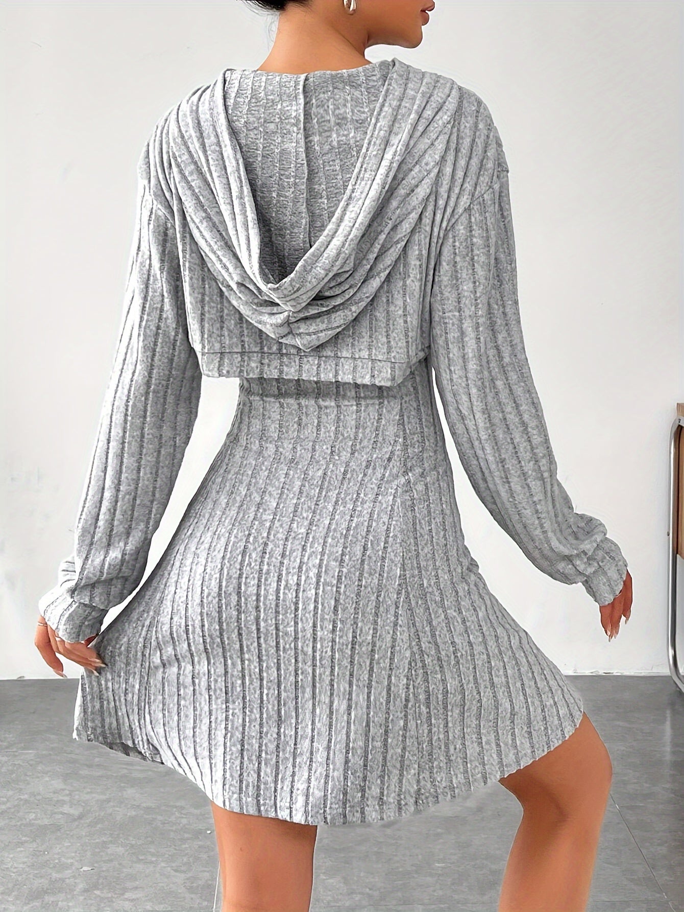 Ribbed Hoodie Shrug &amp; Sleeveless A-line Tank Dress Set