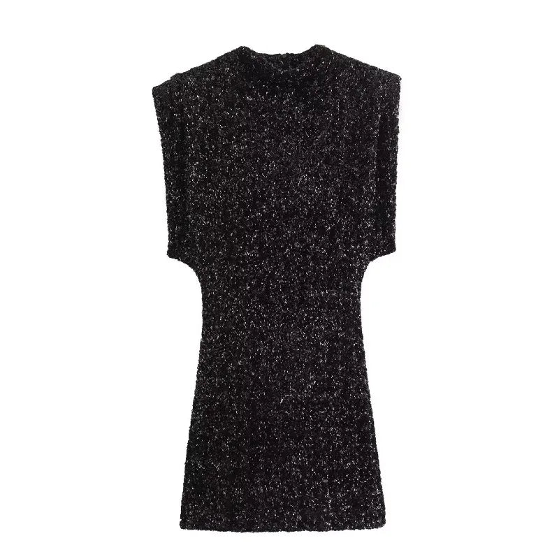 ZBZA Women's Shoulder Padded Sequin Dress – Effortless Elegance for Any Occasion