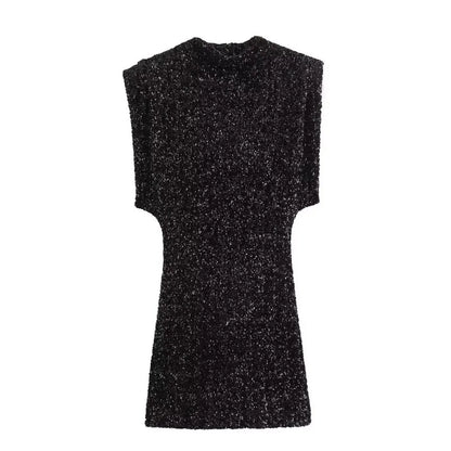 ZBZA Women's Shoulder Padded Sequin Dress – Effortless Elegance for Any Occasion