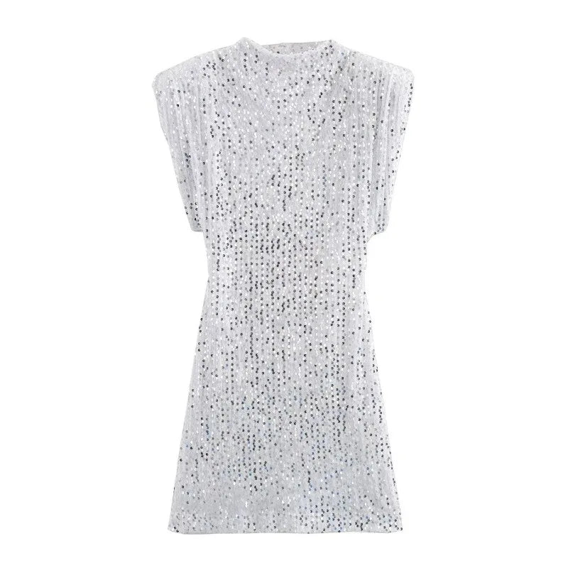 ZBZA Women's Shoulder Padded Sequin Dress – Effortless Elegance for Any Occasion