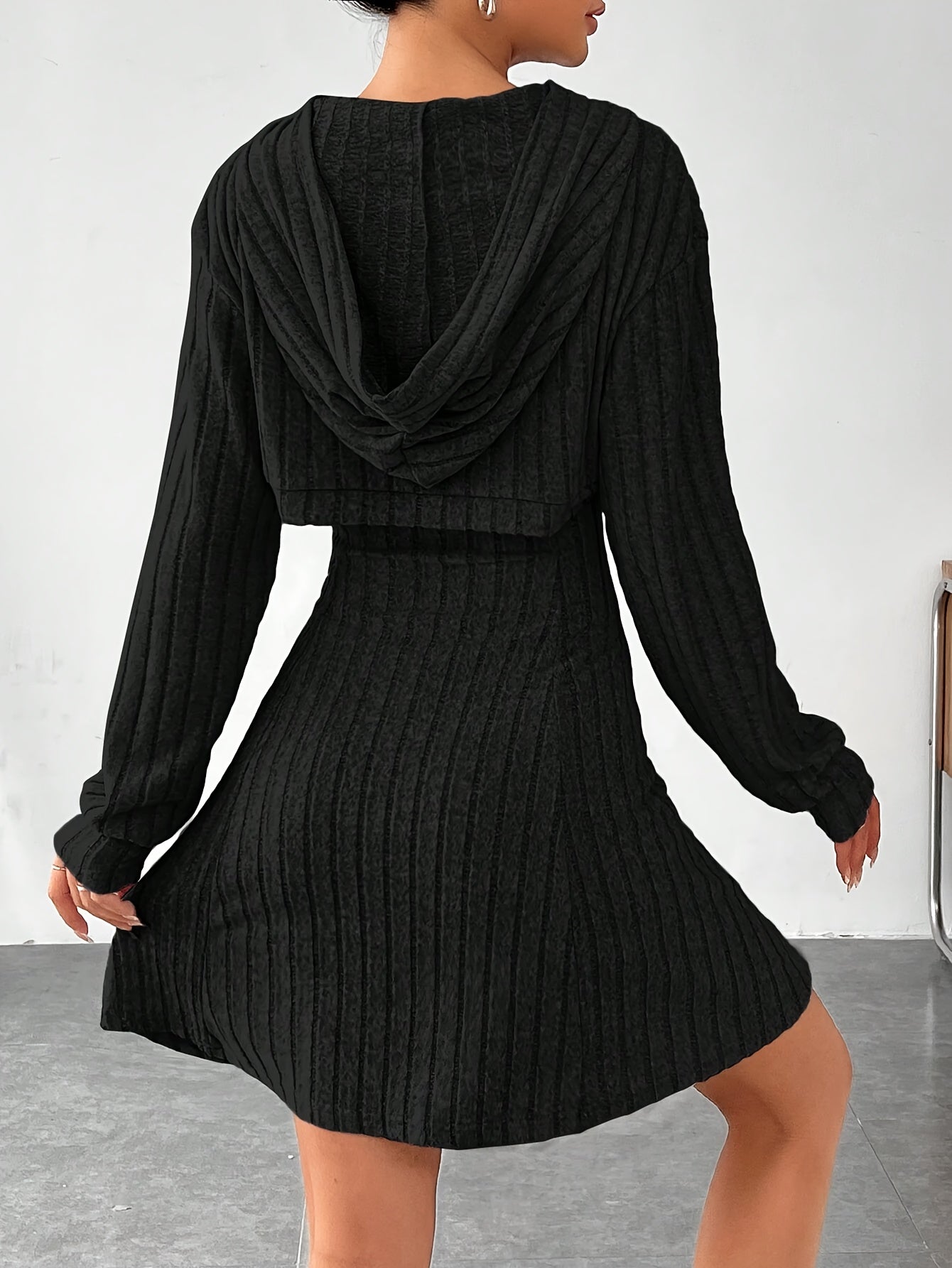 Ribbed Hoodie Shrug &amp; Sleeveless A-line Tank Dress Set