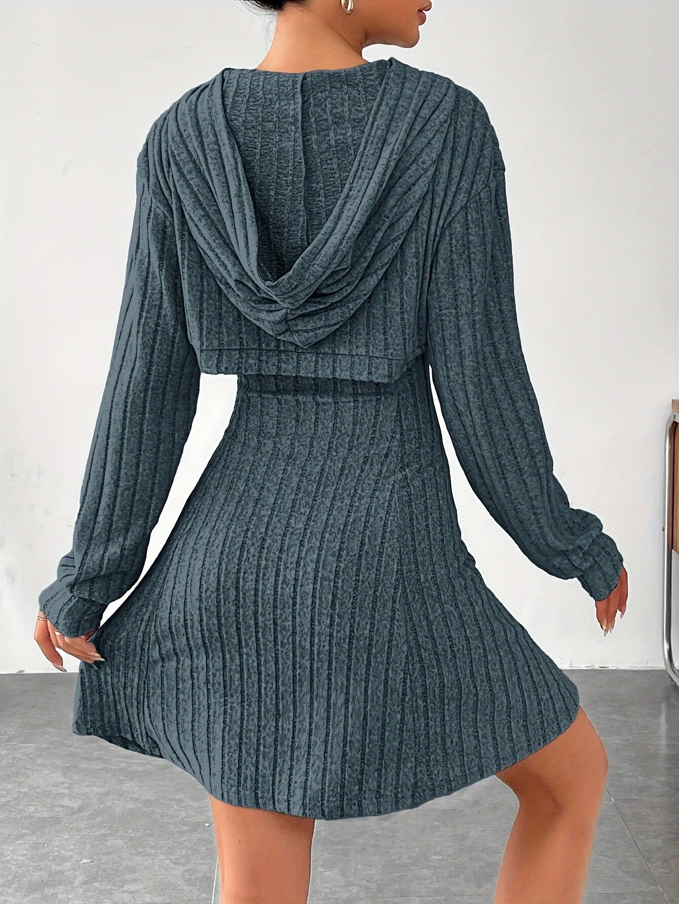 Ribbed Hoodie Shrug & Sleeveless A-line Tank Dress Set